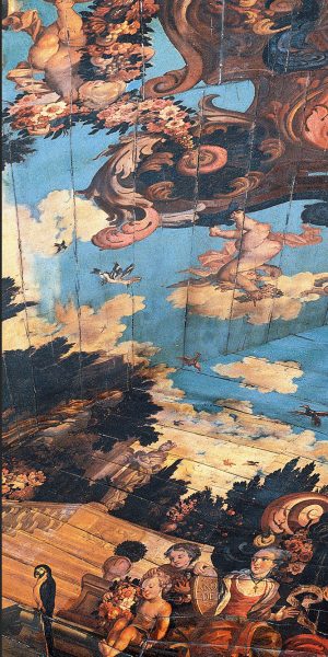 Salão Nobre | Pormenor da pintura do teto . Obra atribuída a Manuel Furtado de Mendonça , datada de 1724.